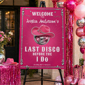 Pink Disco Ball Bachelorette Party Welcome Sign 