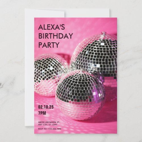 Pink disco ball Birthday Party Invitation