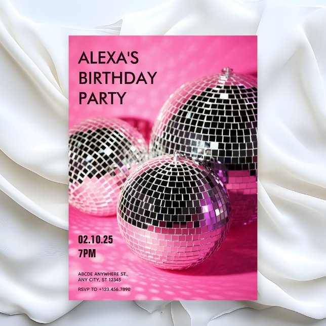 Pink disco ball Birthday Party Invitation (Creator Uploaded)