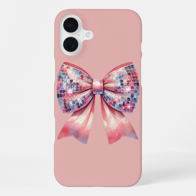 Pink disco ball bow iphone case (Back)