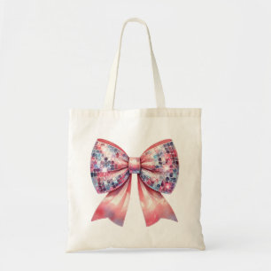 Pink disco ball bow tote bag