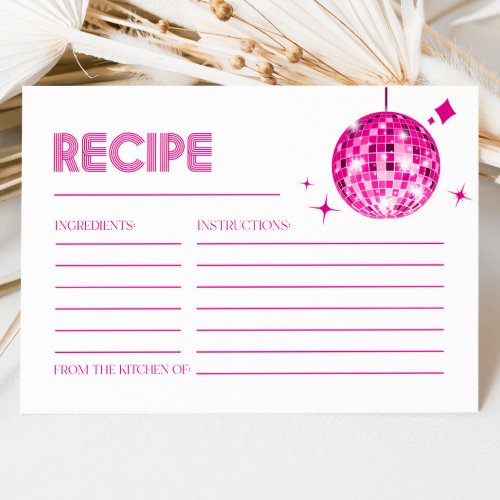 Pink Disco Ball Bridal Shower Recipe Cards