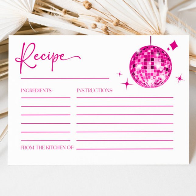 Pink Disco Ball Bridal Shower Recipe Cards (Creator Uploaded)