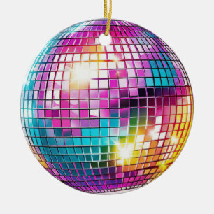 Pink Disco Ball Ceramic Ornament