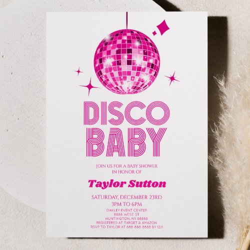 Pink Disco Ball Disco Baby Shower Invitation