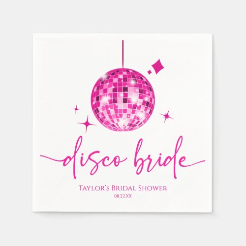 Pink Disco Ball Disco Bride Bridal Shower Napkins