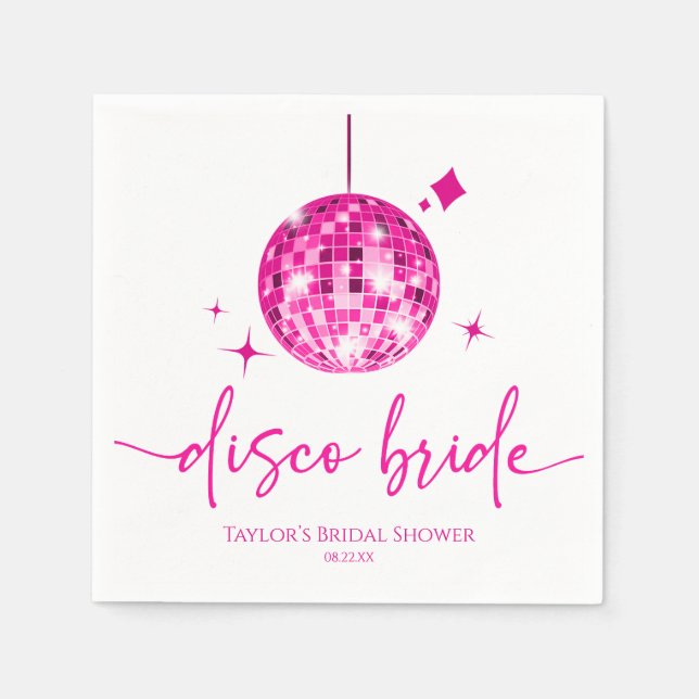 Pink Disco Ball Disco Bride Bridal Shower Napkins (Front)