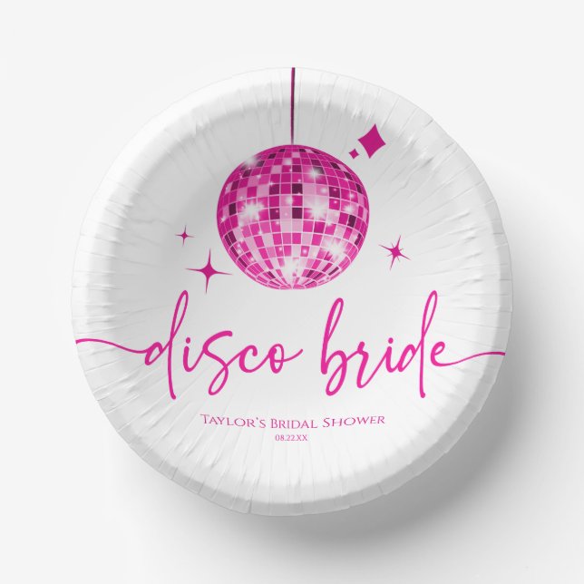 Pink Disco Ball Disco Bride Bridal Shower Paper Bowls (Front)