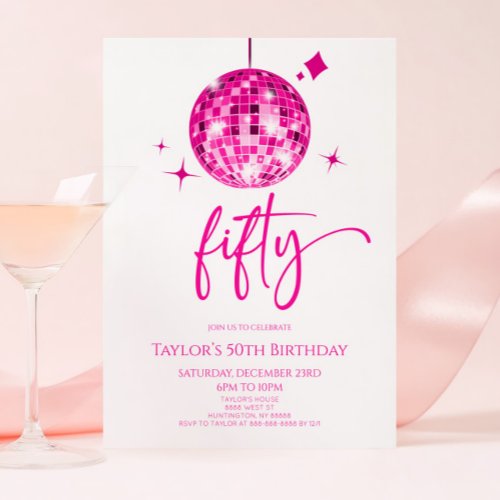 Pink Disco Ball Fifty 50th Birthday Party