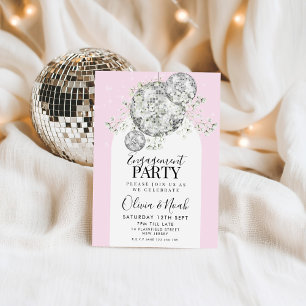 Pink Disco Ball Gypsophila Engagement Party Invitation