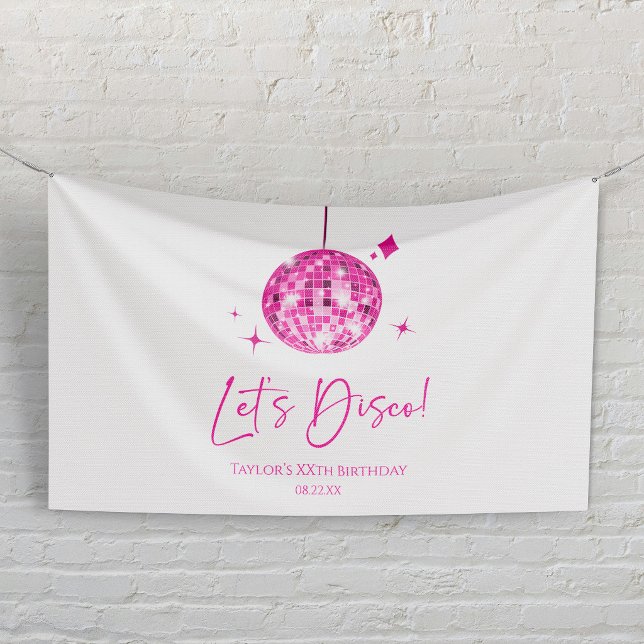 Pink Disco Ball Let's Disco Birthday Party Banner (Creator Uploaded)