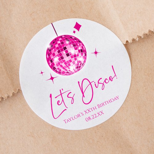 Pink Disco Ball Lets Disco Birthday Party Classic Round Sticker