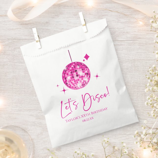 Pink Disco Ball Let's Disco Birthday Party Favor Bag (Clipped)