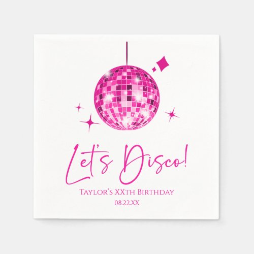 Pink Disco Ball Lets Disco Birthday Party Napkins