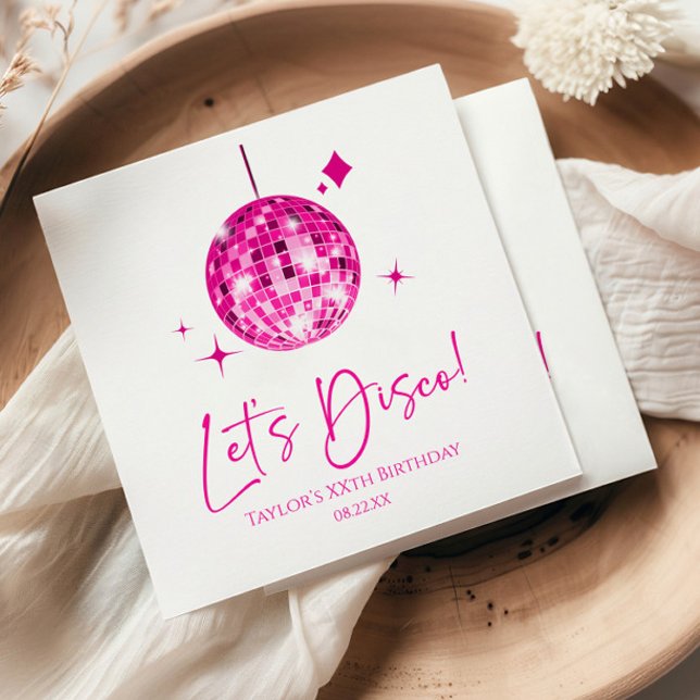 Pink Disco Ball Let's Disco Birthday Party Napkins (Creator Uploaded)