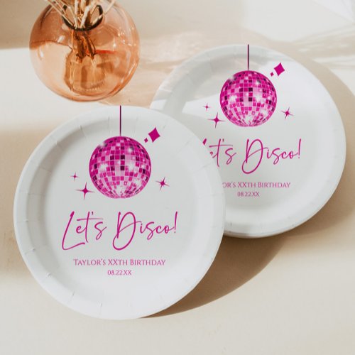 Pink Disco Ball Lets Disco Birthday Party Paper Plates