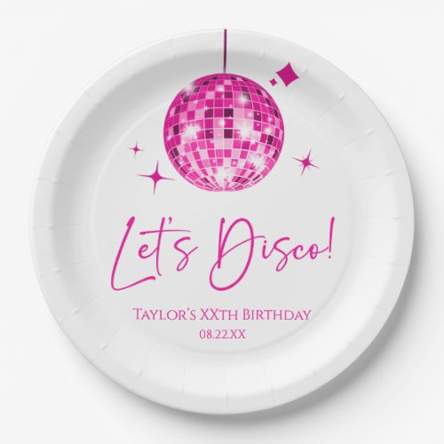 Pink Disco Ball Lets Disco Birthday Party Paper Plates