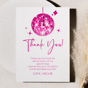 Pink Disco Ball Let's Disco Birthday Party Thank You Card