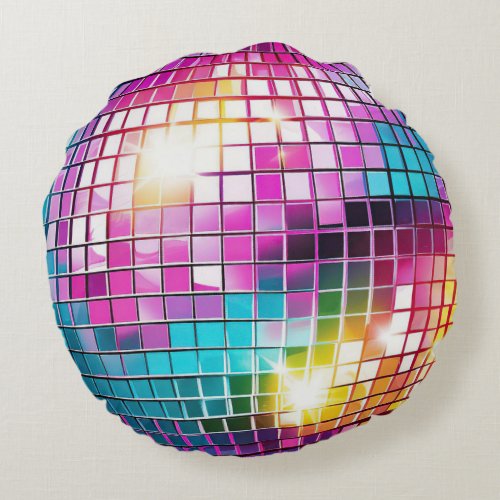 Pink Disco Ball Pattern Round Pillow