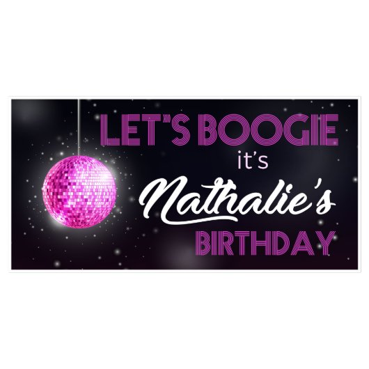Pink Disco Ball Personalized Birthday Banner (Front)