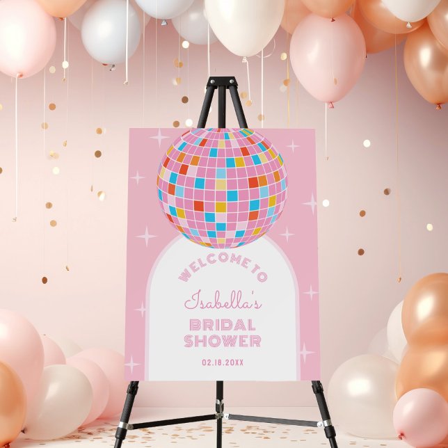 Pink Disco Ball Retro Arch Bridal Shower Welcome Foam Board (Creator Uploaded)