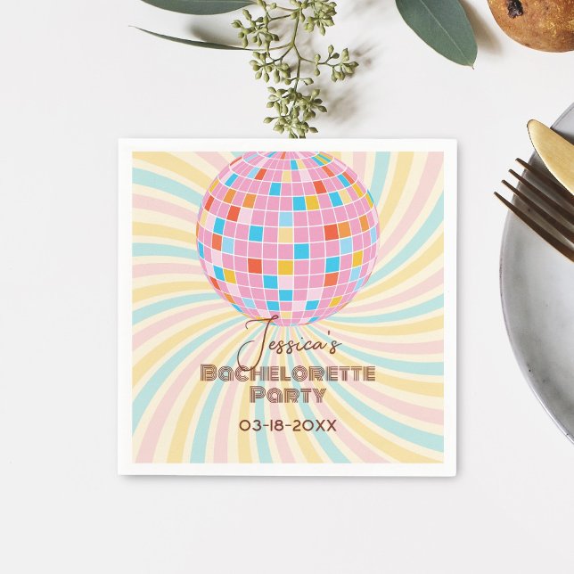 Pink Disco Ball Retro Groovy Bachelorette Party Napkins (Creator Uploaded)