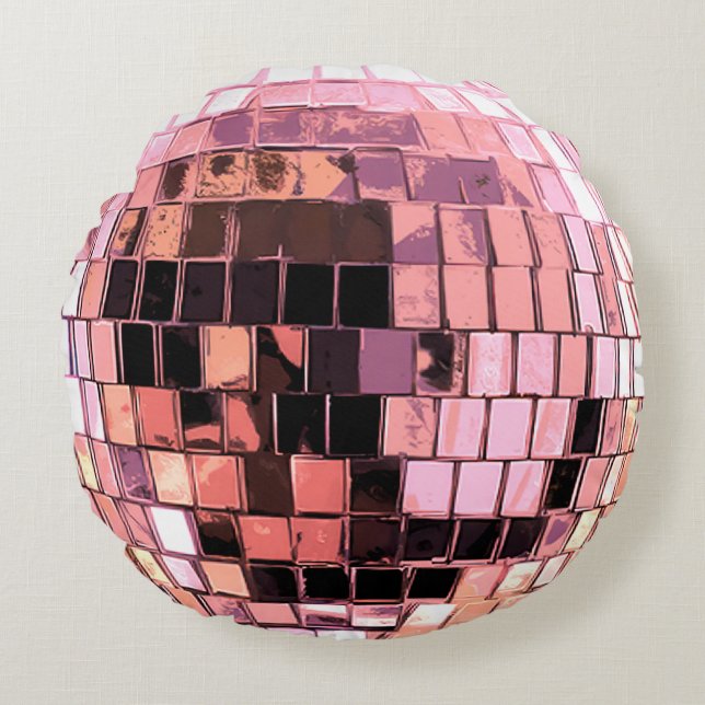 Pink Disco Ball Round Pillow (Front)