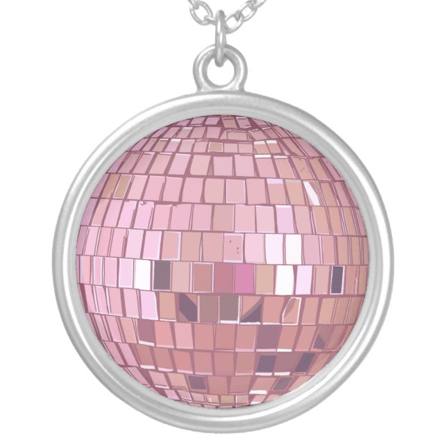 Pink Disco Ball Silver Plated Necklace (Front)