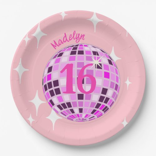 Pink Disco Ball Sweet Sixteen 16th Birthday Paper Plates