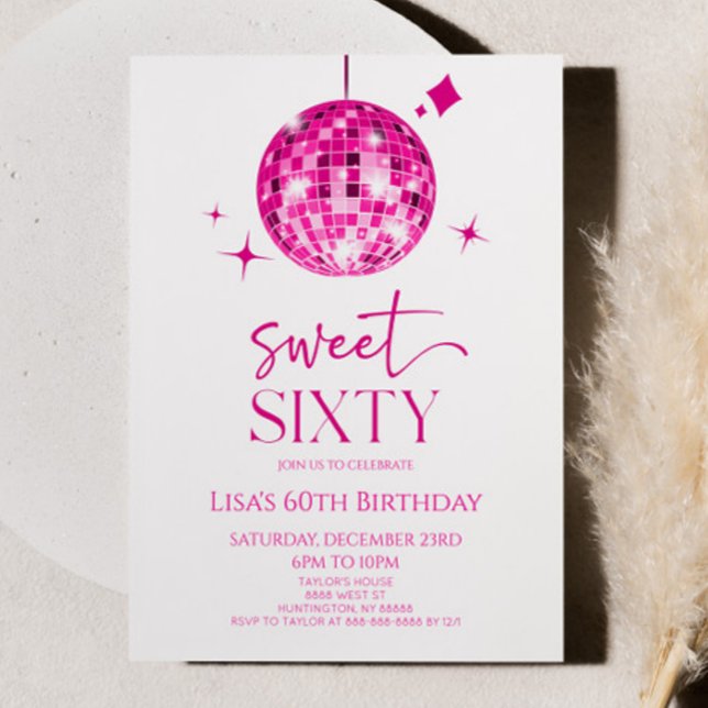 Pink Disco Ball Sweet Sixty 60th Birthday Party Invitation (Creator Uploaded)