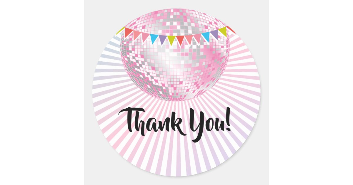 pink disco ball thank you stickers