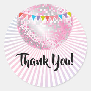 pink disco ball thank you stickers