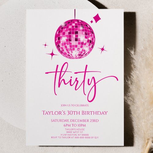 Pink Disco Ball Thirty 30th Birthday Party Invitation