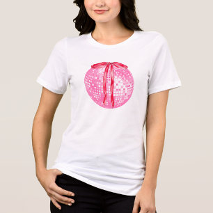 Pink Disco Ball with Cute Red Coquette Bow T-Shirt