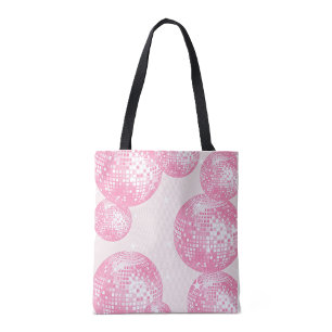 Pink Disco Balls and White Stars Pattern Retro  Tote Bag