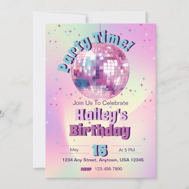 Pink Disco Birthday Party Invite (Front)