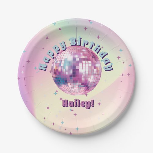 Pink Disco Birthday Party Plate
