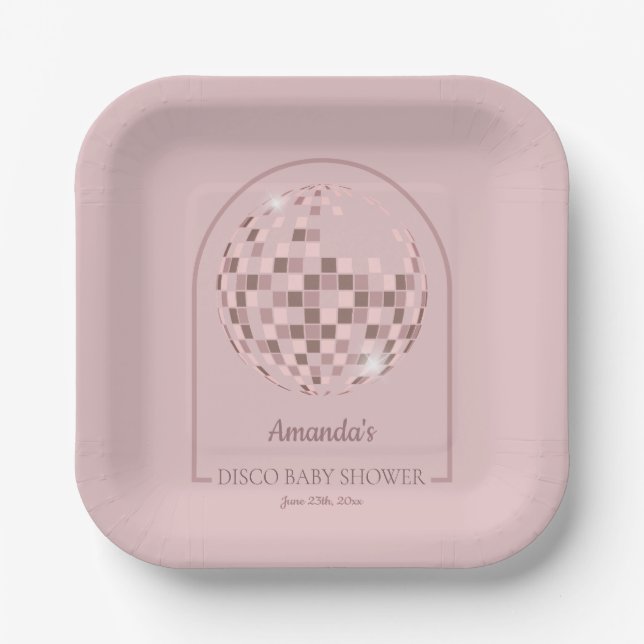 Pink Disco Boogie Baby Shower Paper Plates (Front)