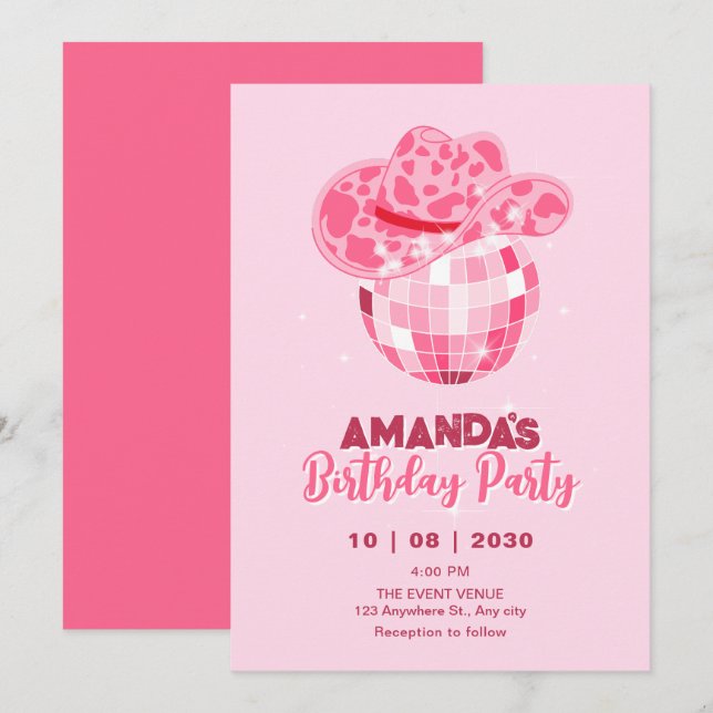 Pink disco cowboy  invitation (Front/Back)