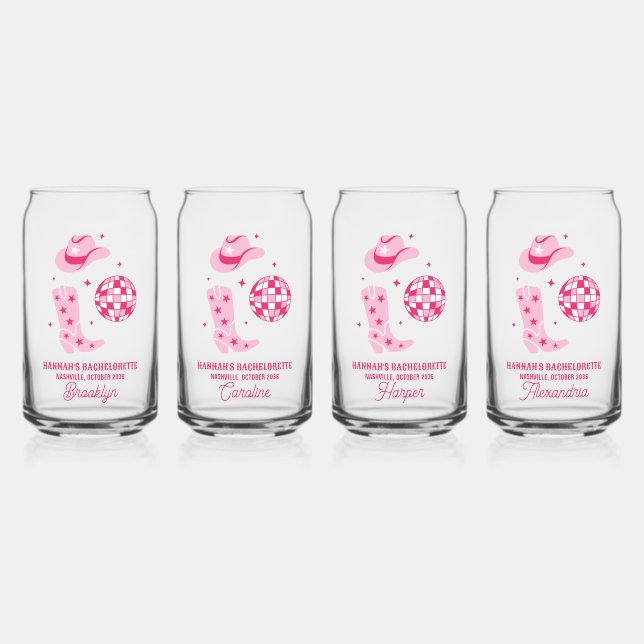 Pink Disco Cowgirl Bachelorette Party Favor Glass (Front)