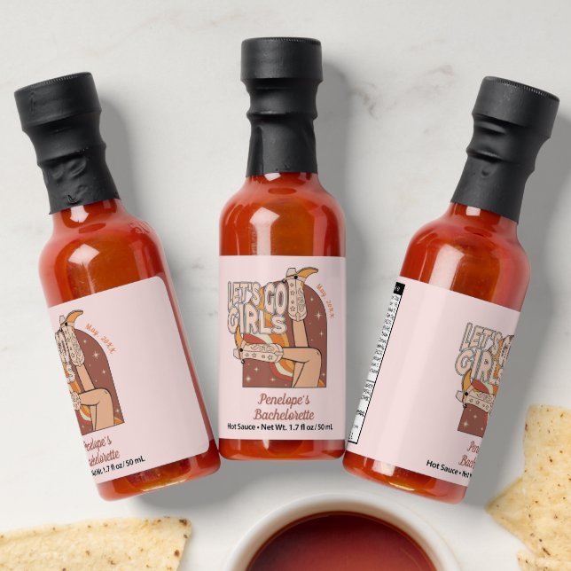Pink Disco Cowgirl Bachelorette Party Favor Hot Sauces (Laydown)