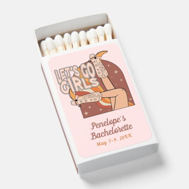 Pink Disco Cowgirl Bachelorette Party Favor Retro Matchboxes (Front Open)