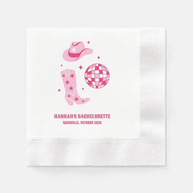 Pink Disco Cowgirl Bachelorette Party Paper Napkin (Front)