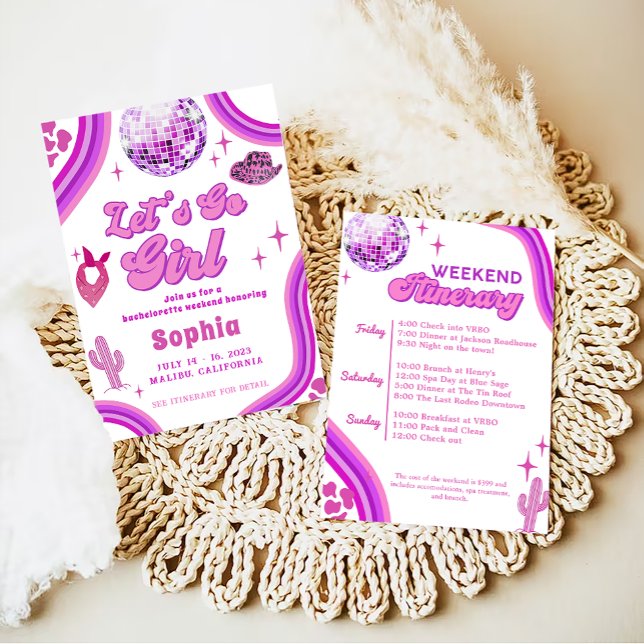 Pink Disco Cowgirl Bachelorette Rodeo Weekend Invitation (Creator Uploaded)