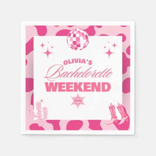 Pink Disco Cowgirl Bachelorette Weekend Napkins