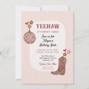 Pink Disco Cowgirl Birthday Invitation