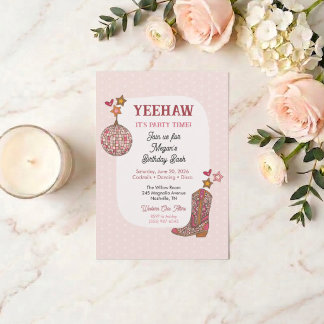 Pink Disco Cowgirl Birthday Invitation