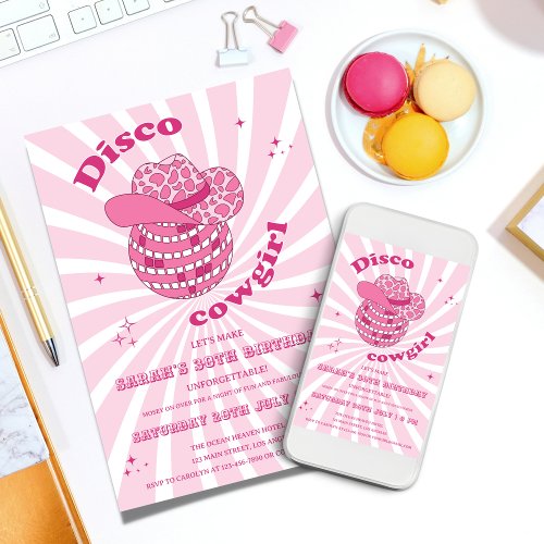 Pink  Disco Cowgirl Birthday Party Invitation