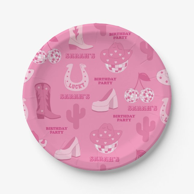 Pink | Disco Cowgirl Birthday Party Paper Plates (Front)