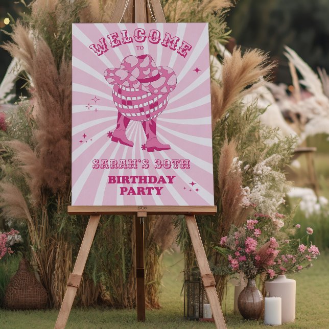 Pink | Disco Cowgirl Birthday Party Welcome Foam Board (Welcome Sign Disco Cowgirl Birthday Party)